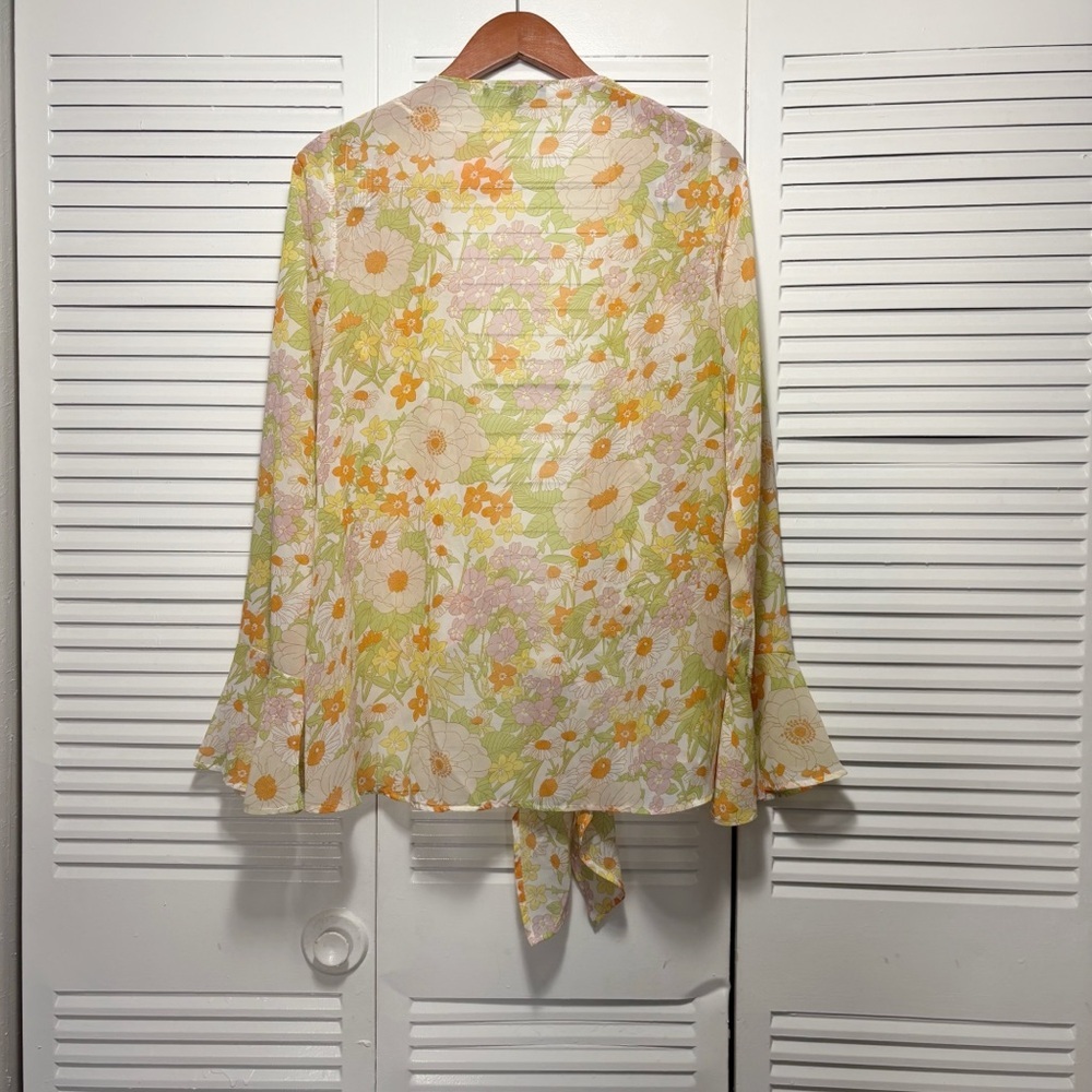 Miss Lola Nadiah Floral Yellow Orange Long Sleeve Cover Up Kimono Top Size M - Picture 5 of 5
